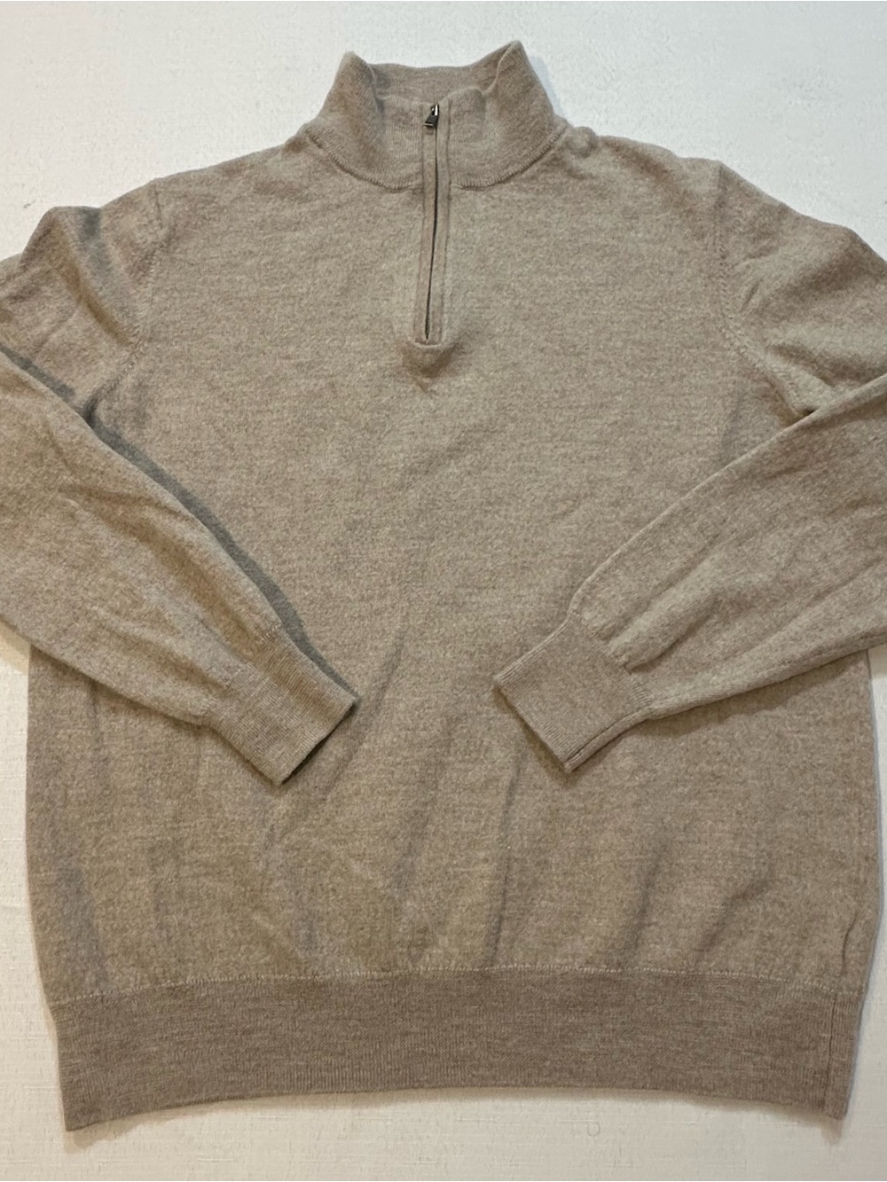 Christian Lacroix 100% Extra Fine Merino Wool Quarter Zip Sweater Beige XL